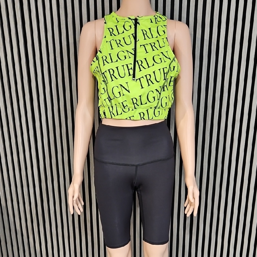 True Religion Lime Green and Black Crop Top And LEGGINGS